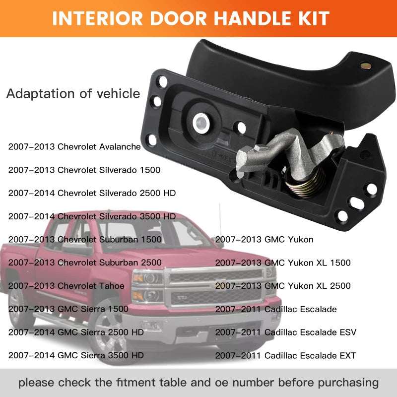 E-Vniko Interior Door Handle Kit Front Left Driver Side Compatible for 2007-14 Chevy Silverado Avalanche Suburban Tahoe GMC Sierra Cadillac Escalade ESV EXT Replace Latch Handle 20833606 - Image 2